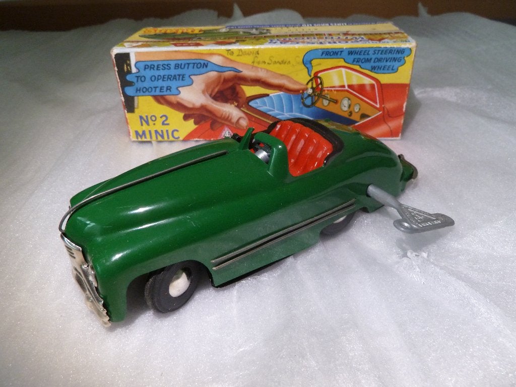 TRIANG no.2 MINIC sportscar + HORN + RIJDEND & SLEUTEL, Ophalen of Verzenden, Gebruikt, Auto