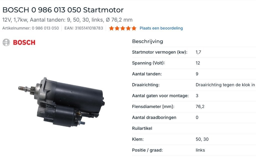 Bosch startmotor voor volkswagen transporter T4 2.4D, Ophalen of Verzenden, Nieuw, Volkswagen