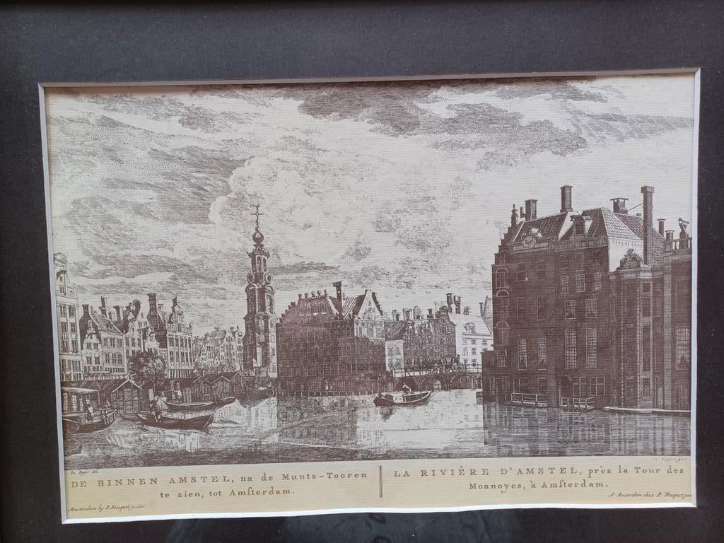 Kopergravure De Binnen Amstel Amsterdam 1805, Antiek en Kunst, Kunst | Etsen en Gravures, Ophalen, Ingelijst, 1800 - 1899, Stadsgezicht