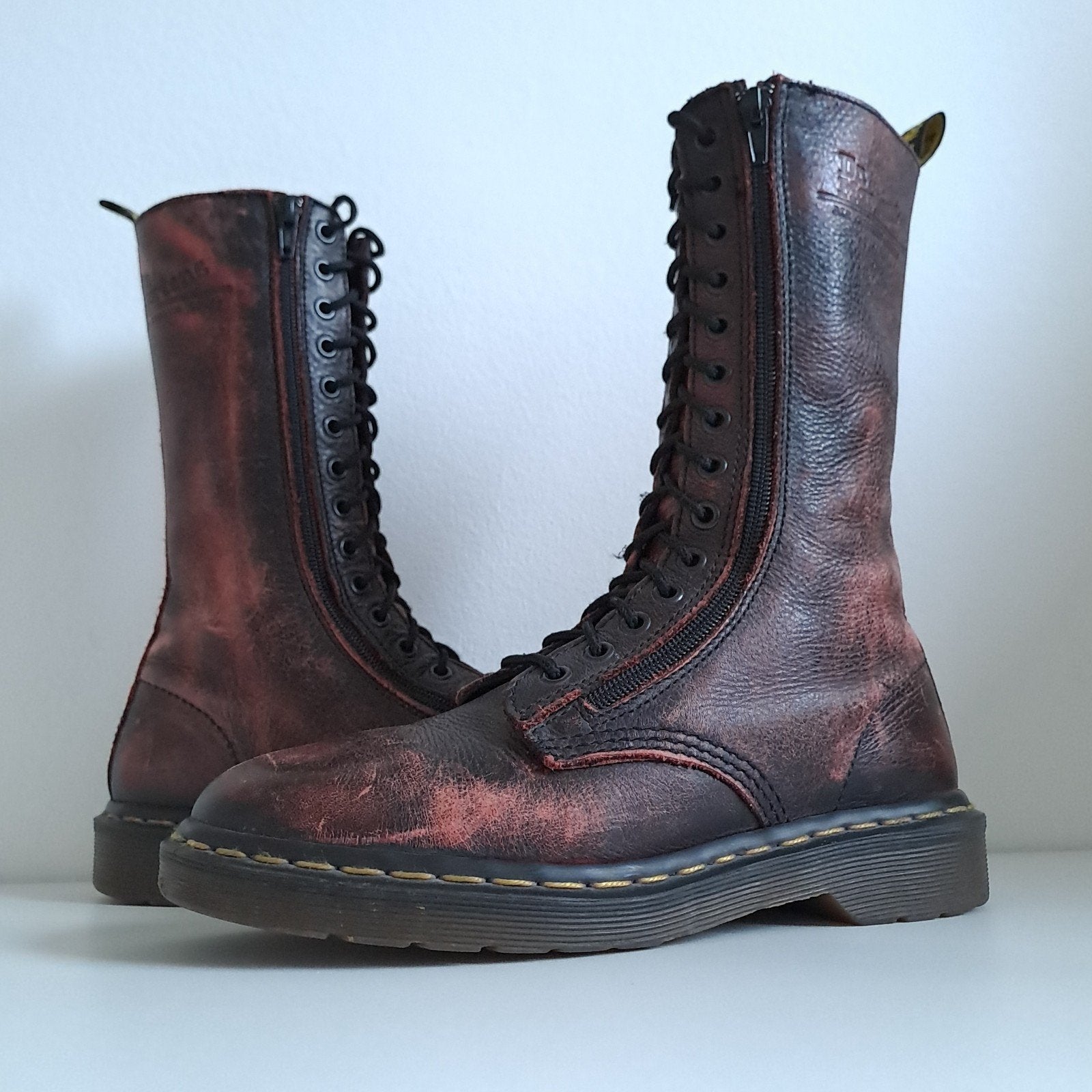 Vintage Dr. Martens 14-gaats laarzen met rits, maat 38, Kleding | Dames, Schoenen, Hoge laarzen, Bruin, Ophalen of Verzenden, Dr. Martens