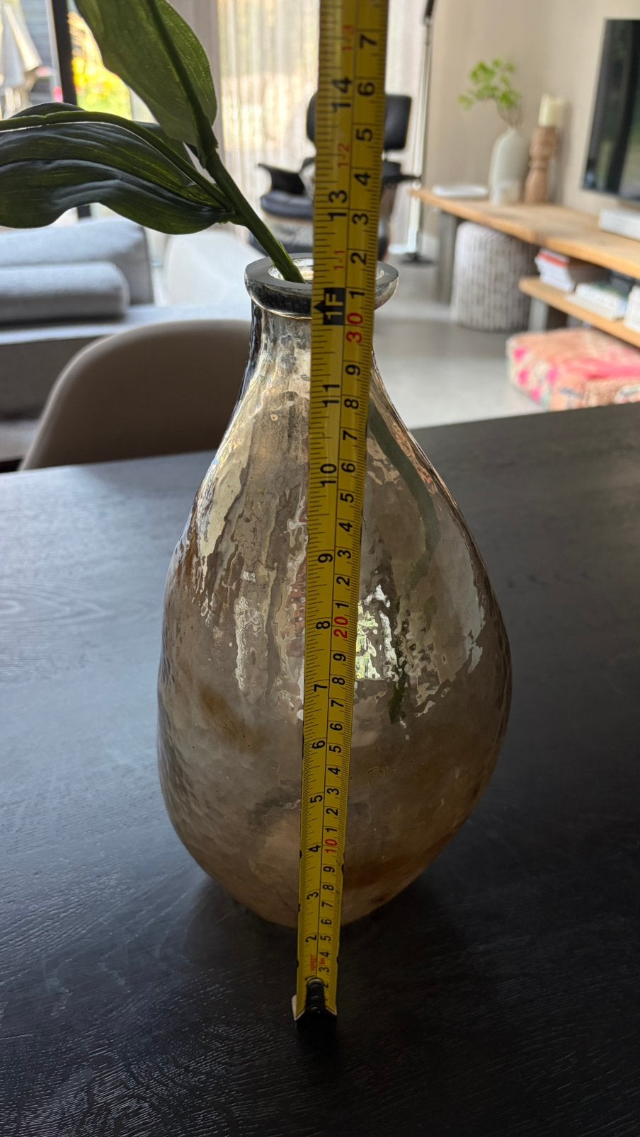 Glazen vaas met gouden/ koper glas, Ophalen of Verzenden, Zo goed als nieuw, Glas