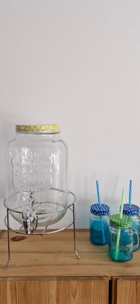 Grote glazen dispenser met 3 glazen van Xenos, Ophalen
