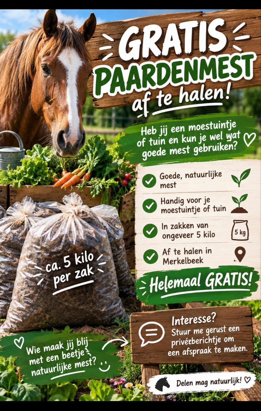 Gratis paardenmest af te halen in Merkelbeek, Ophalen of Verzenden, Mest