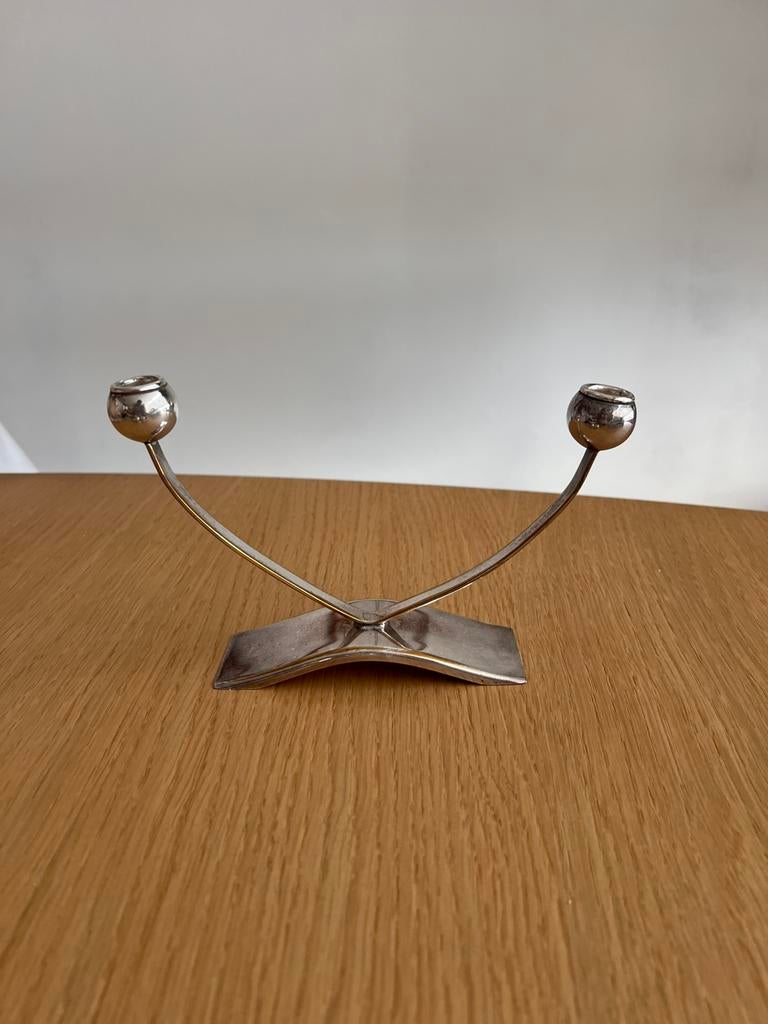 Vintage verzilverde kandelaar metaal rvs, Ophalen of Verzenden, Overige materialen