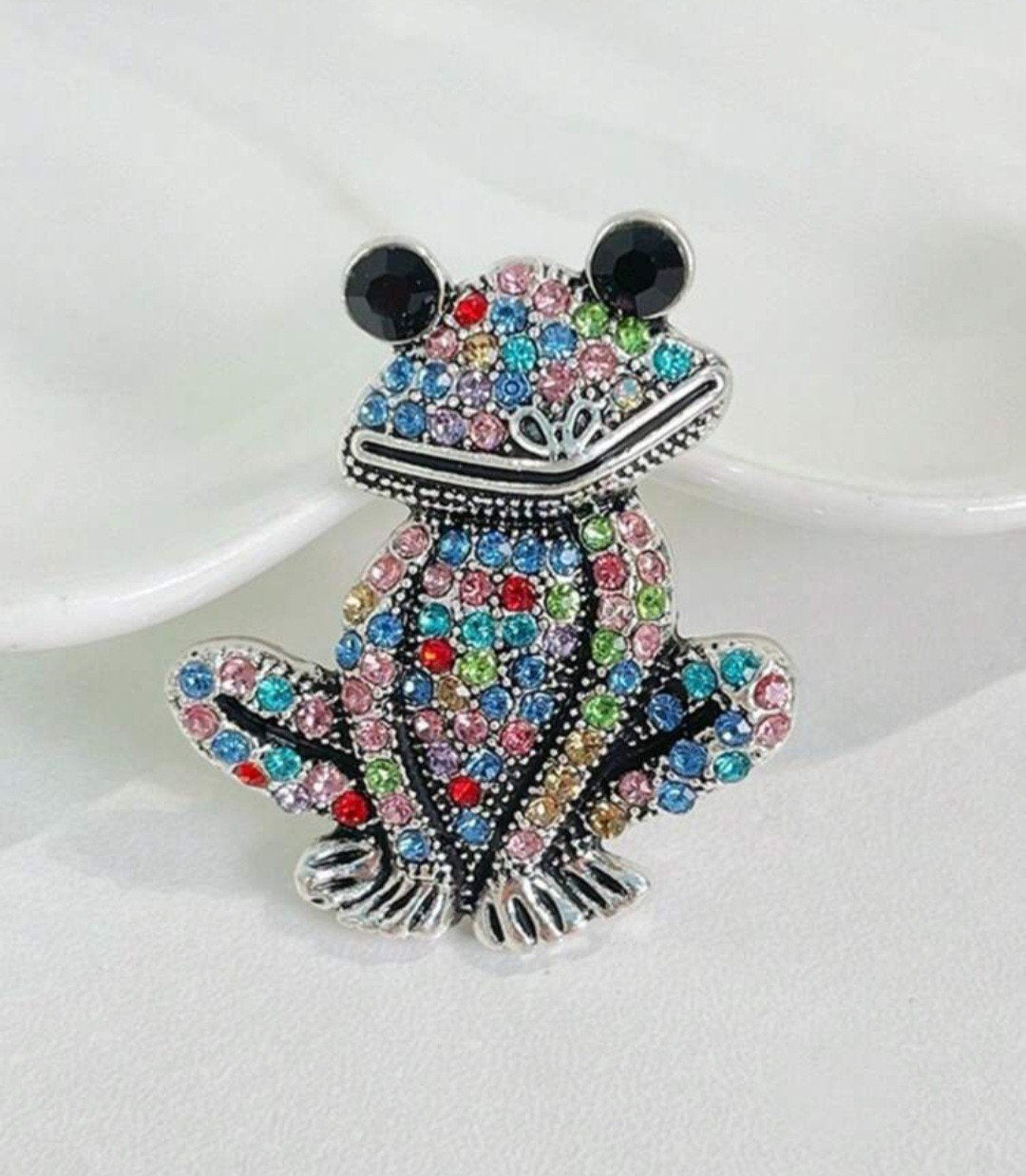 Kleurrijke Kikker Broche met Strass - Gratis Verzending, Ophalen of Verzenden