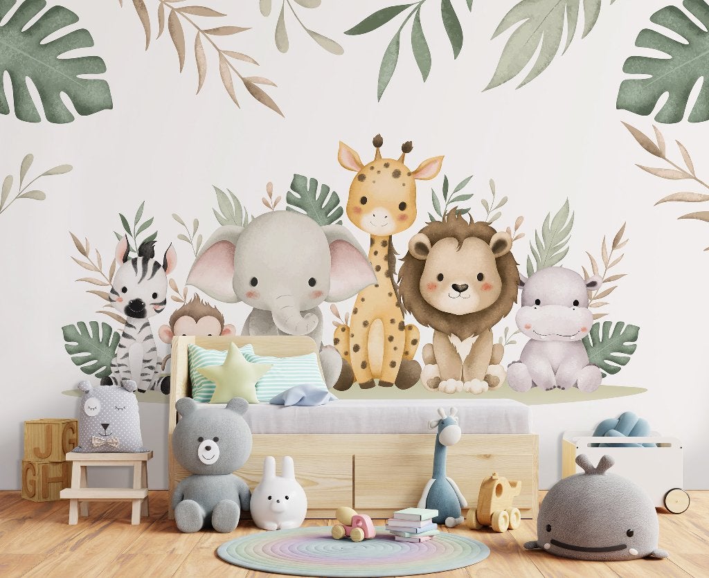 Fotobehang / Behang - Kinderkamer - Jungle Dieren Wonderland, Meerkleurig, Info@fotobehangkoning.nl, Fotobehang, 5 tot 10 m²