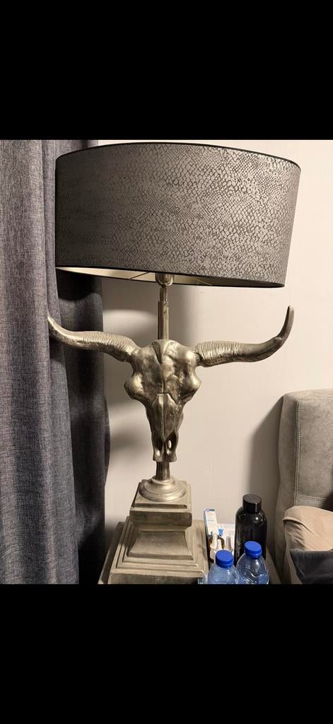 2 Skull lampen met grijze kap, Ophalen of Verzenden, Gebruikt, Metaal, 50 tot 75 cm