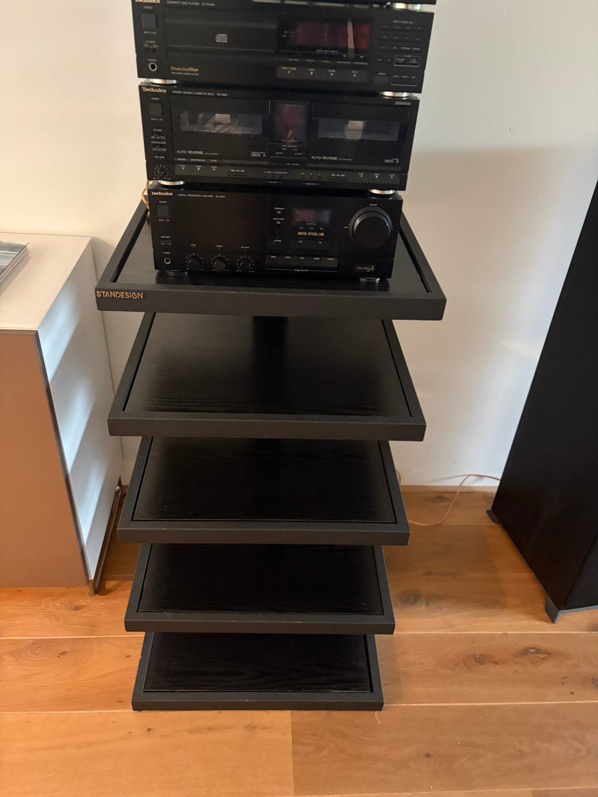 Standesign HiFi-rack / audiomeubel – zwart – 5 plateaus, Huis en Inrichting, Ophalen of Verzenden, Zo goed als nieuw, 25 tot 50 cm