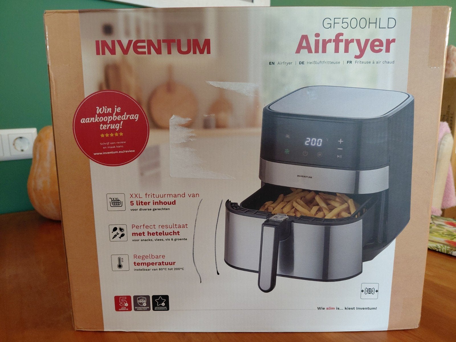 Inventum GF500HLD Airfryer XXL 5 liter met 8 programma's, Ophalen, Nieuw, Airfryer XXL, 1500 gram of meer