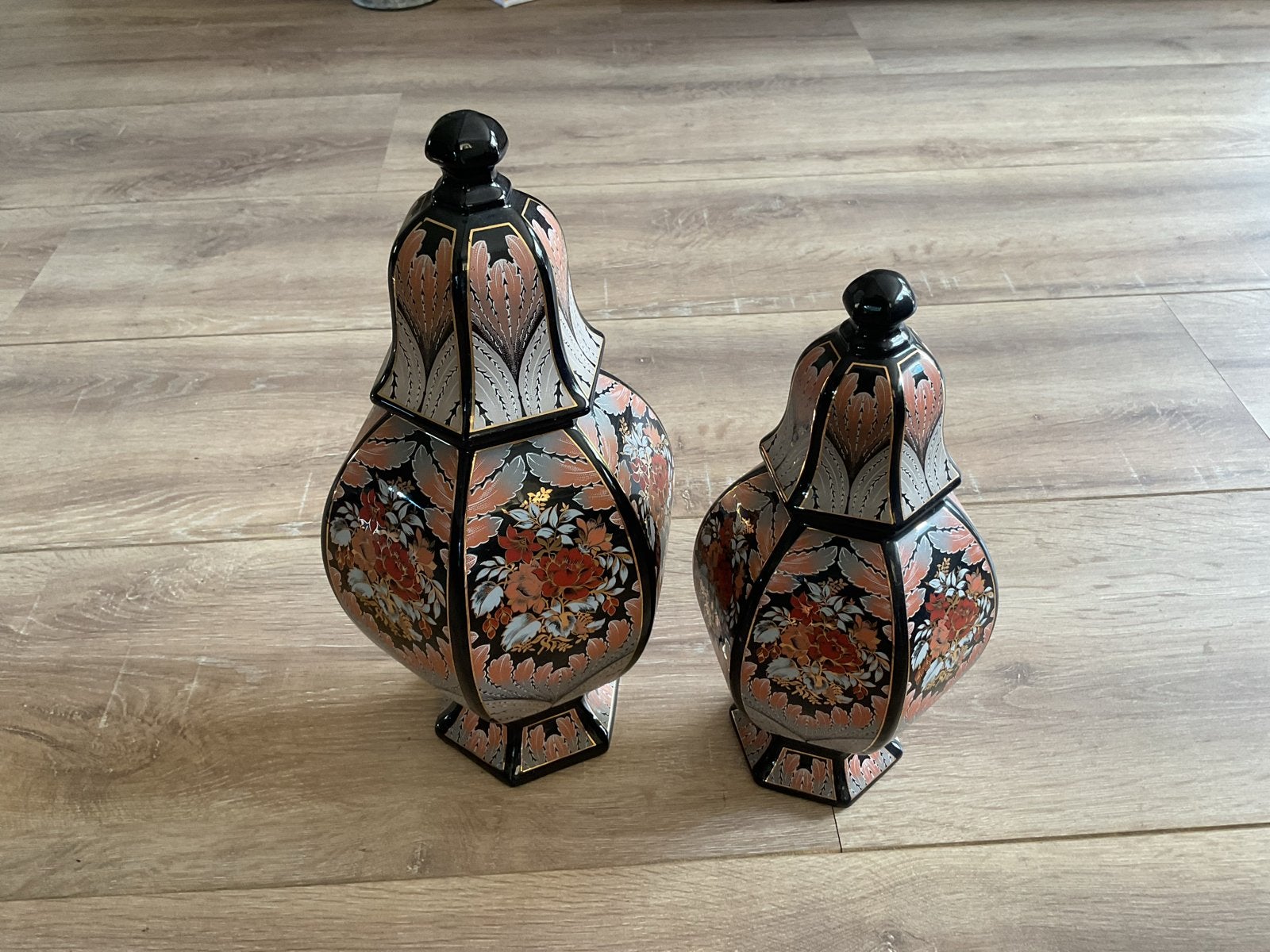 Set van 2 Italiaanse potten met deksel, bloemmotief, Antiek en Kunst, Ophalen of Verzenden
