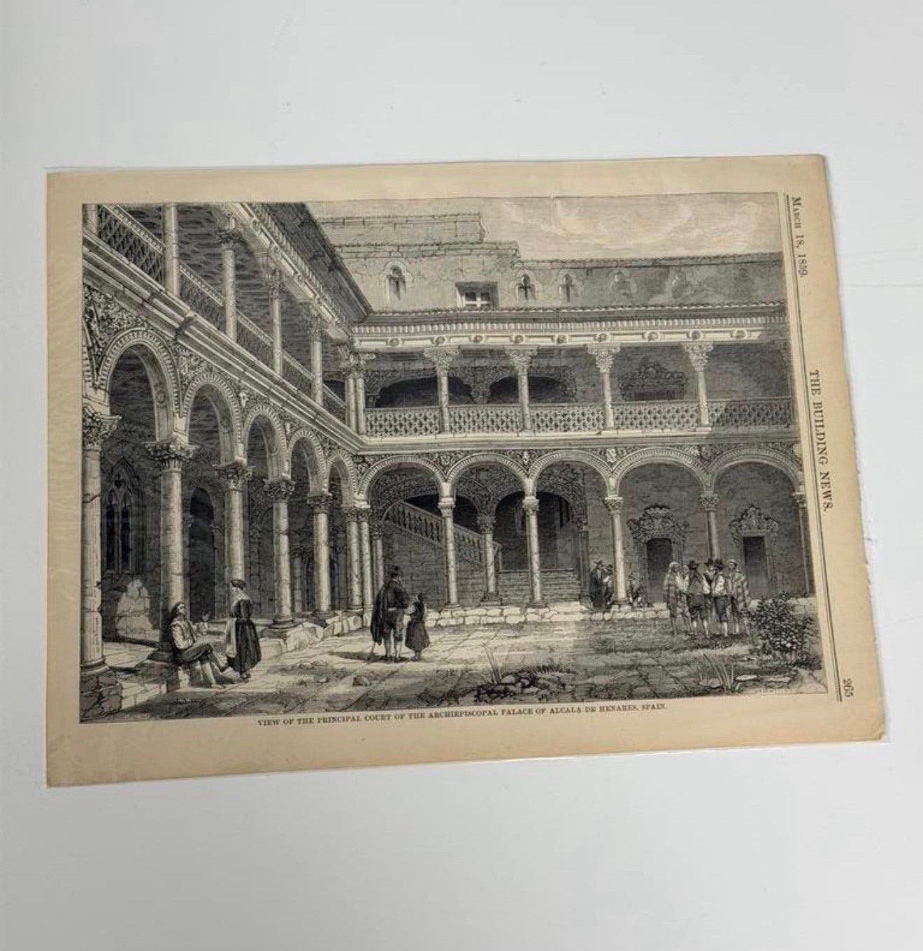 1859 Antieke Foto Prent Spanje Alcala Palace Building 1859, Ophalen of Verzenden, Voor 1940, Zo goed als nieuw, Gebouw