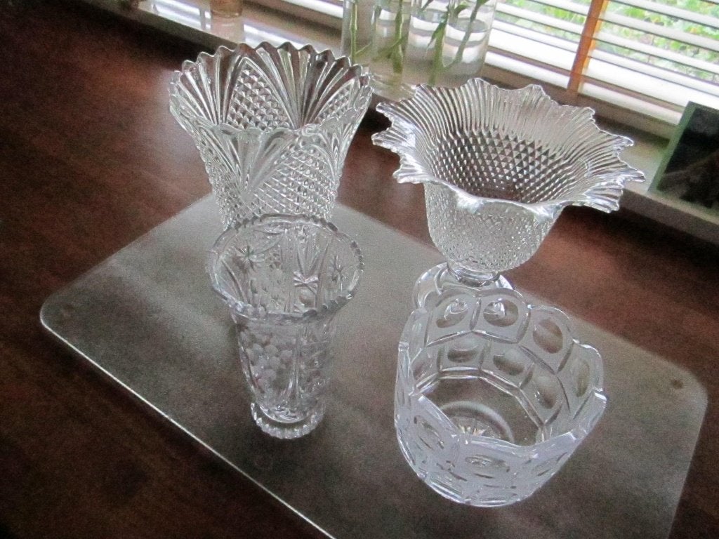 4 vazen waaronder kristal., Ophalen, Overige kleuren, Geschikt voor droogbloemen, Glas
