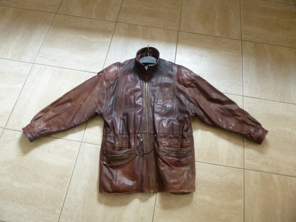 TEKOOP OUD HEREN LEDER JAS JAREN 70  BRUIN, Ophalen of Verzenden, Zo goed als nieuw, Maat 56/58 (XL), Bruin