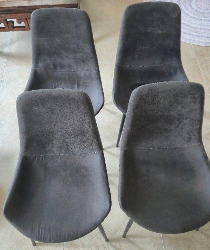 4 Antracietgrijze Eetkamerstoelen - Zeer Goede Staat, Ophalen, Zo goed als nieuw, Metaal, Vier