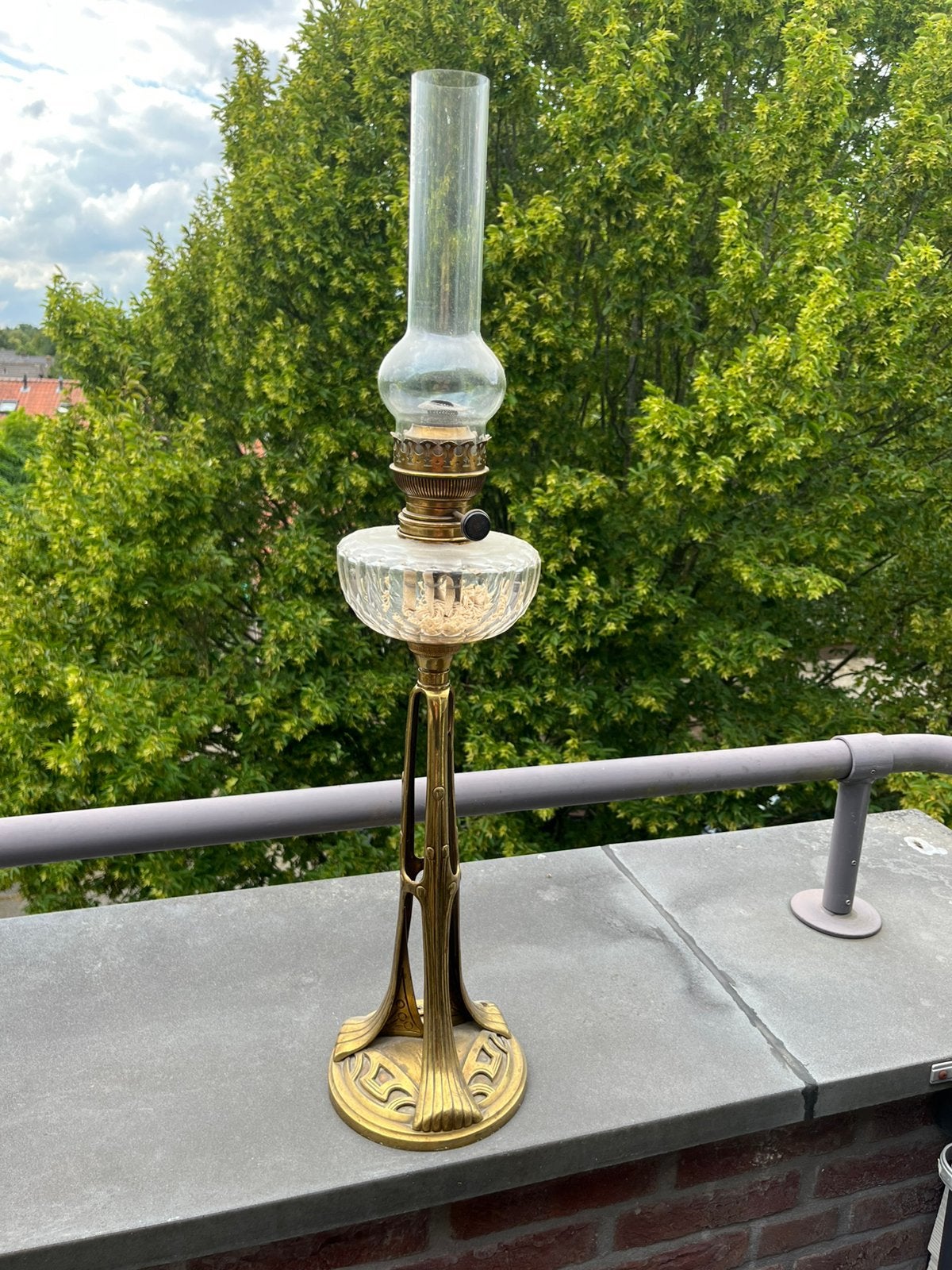Antieke franse olielamp, Ophalen, Koper of Brons