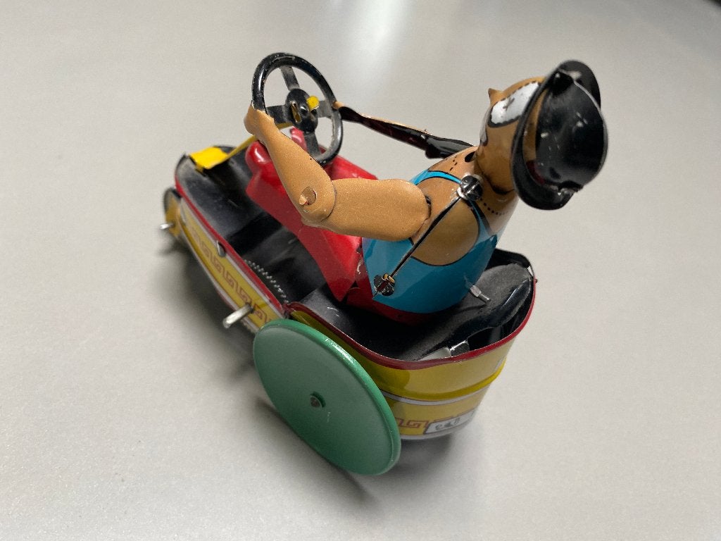 Paya - Clown in wiebelauto, Antiek en Kunst, Antiek | Speelgoed, Ophalen of Verzenden