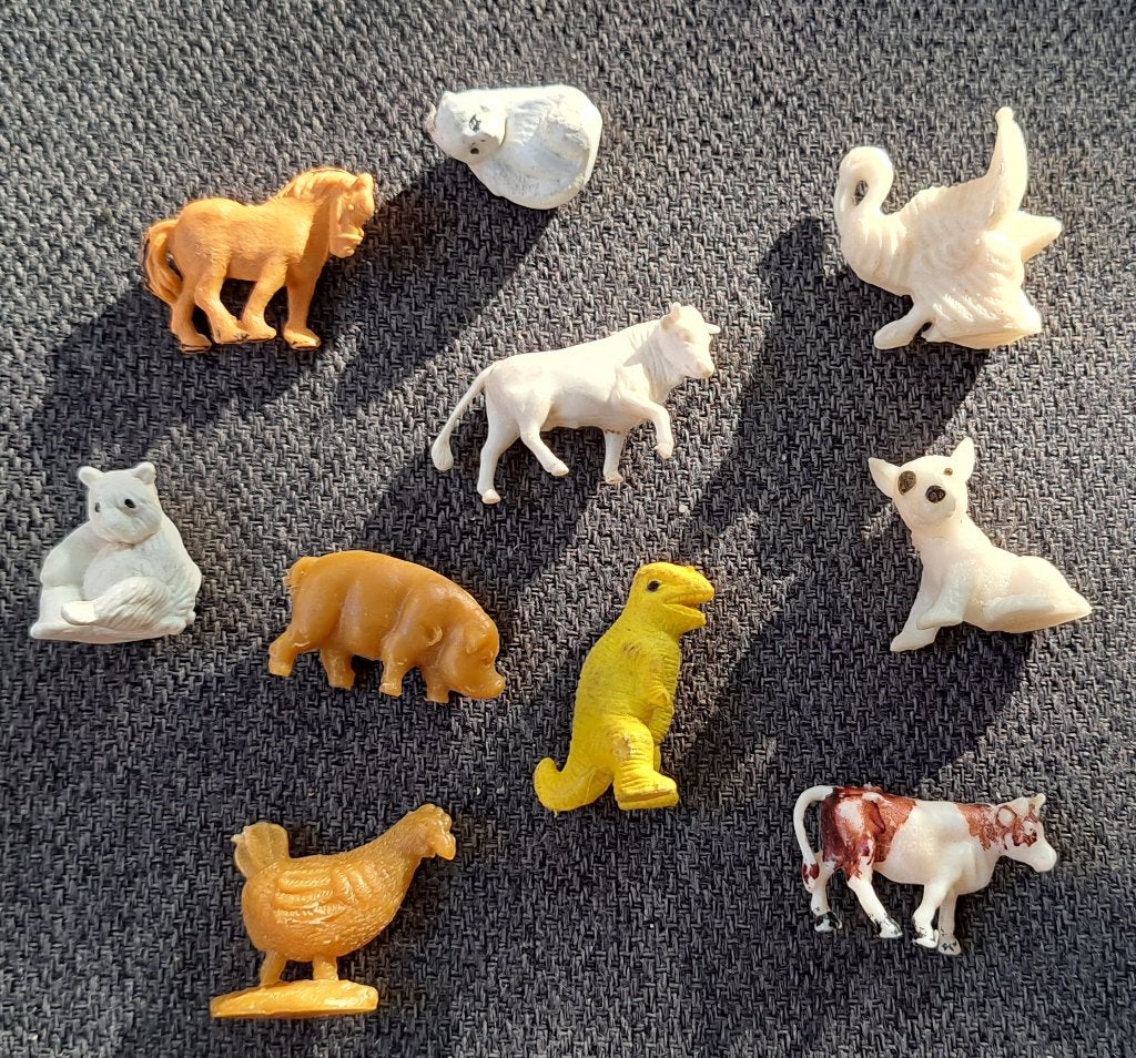 Retro oude plastic mini diertjes (10), Ophalen of Verzenden, Gebruikt, Beeldje of Figuurtje