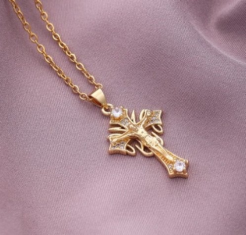 Mooie 18K gouden kruis met zirkonen, Overige materialen, Nieuw, Ophalen of Verzenden, Goud