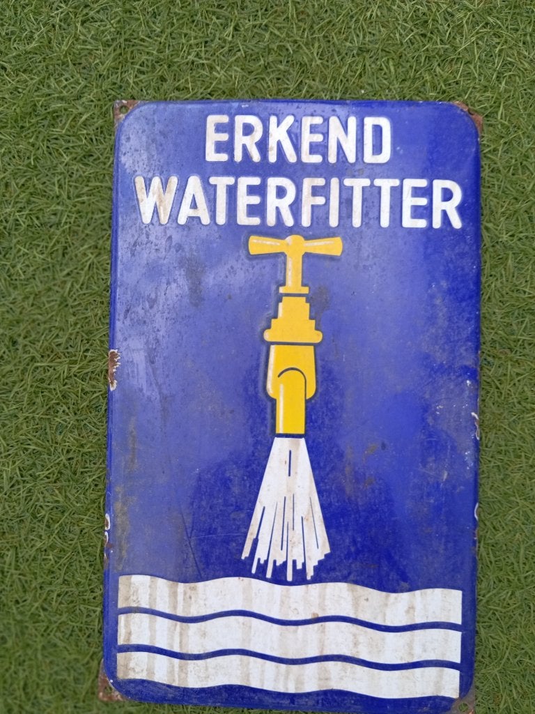 Oud emaille bord Waterfitter, Ophalen of Verzenden