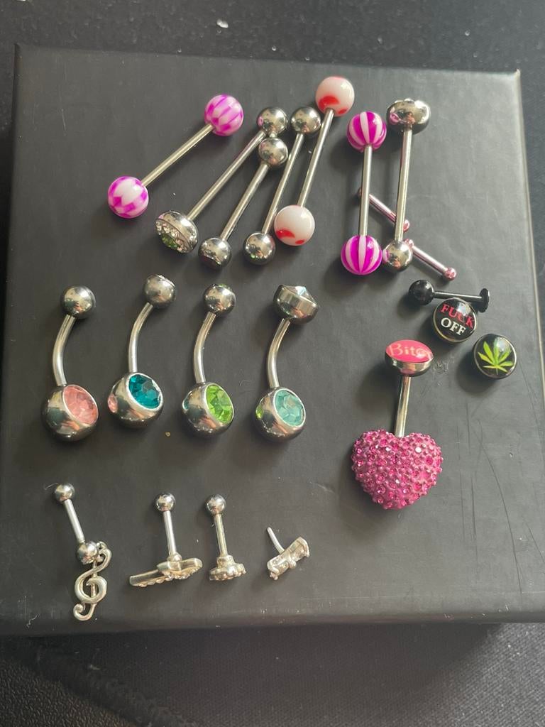Lot piercings waaronder vier echt zilveren, Overige typen, Ophalen of Verzenden, Zo goed als nieuw, Nvt