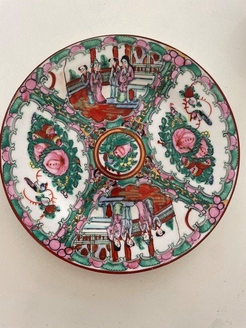 Vintage Chinees porseleinen sierbord Rose Medallion, Ophalen of Verzenden