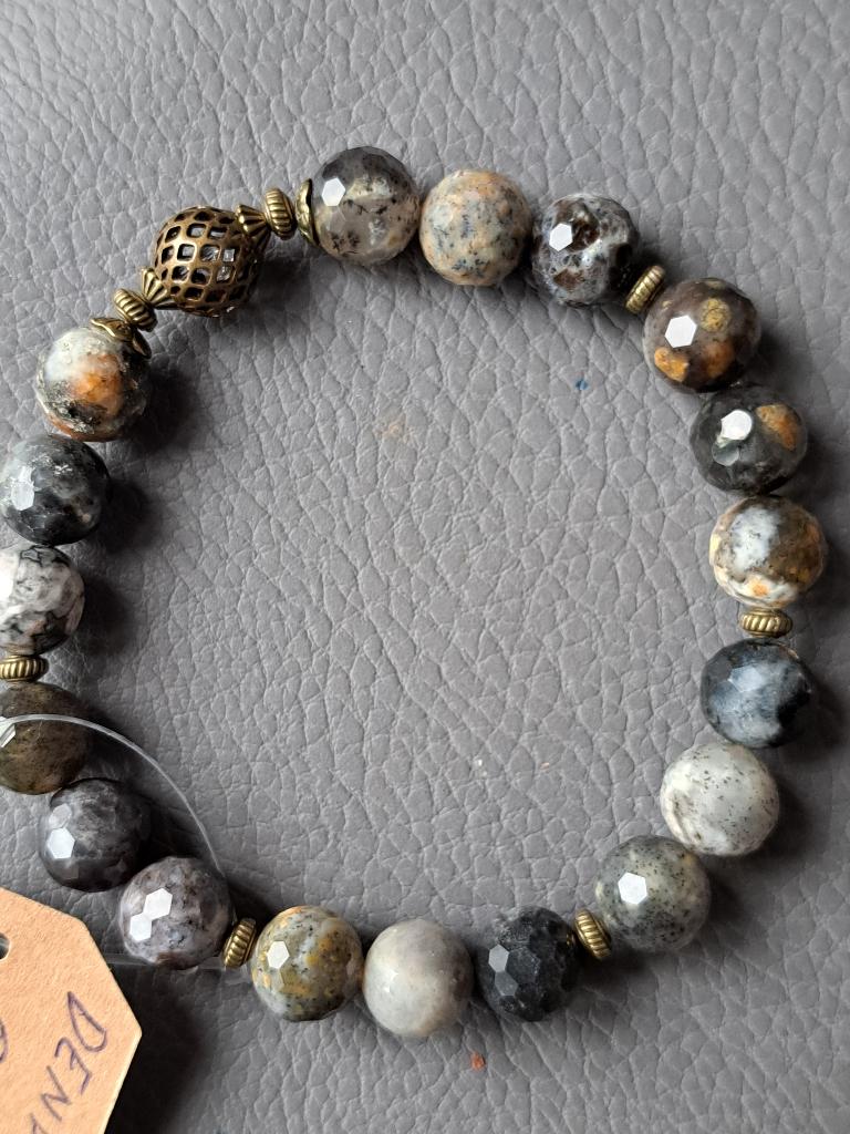 835 Edelsteen armband dendritisch Opaal facet 10mm, Overige kleuren, Nieuw, Ophalen of Verzenden, Elastiek