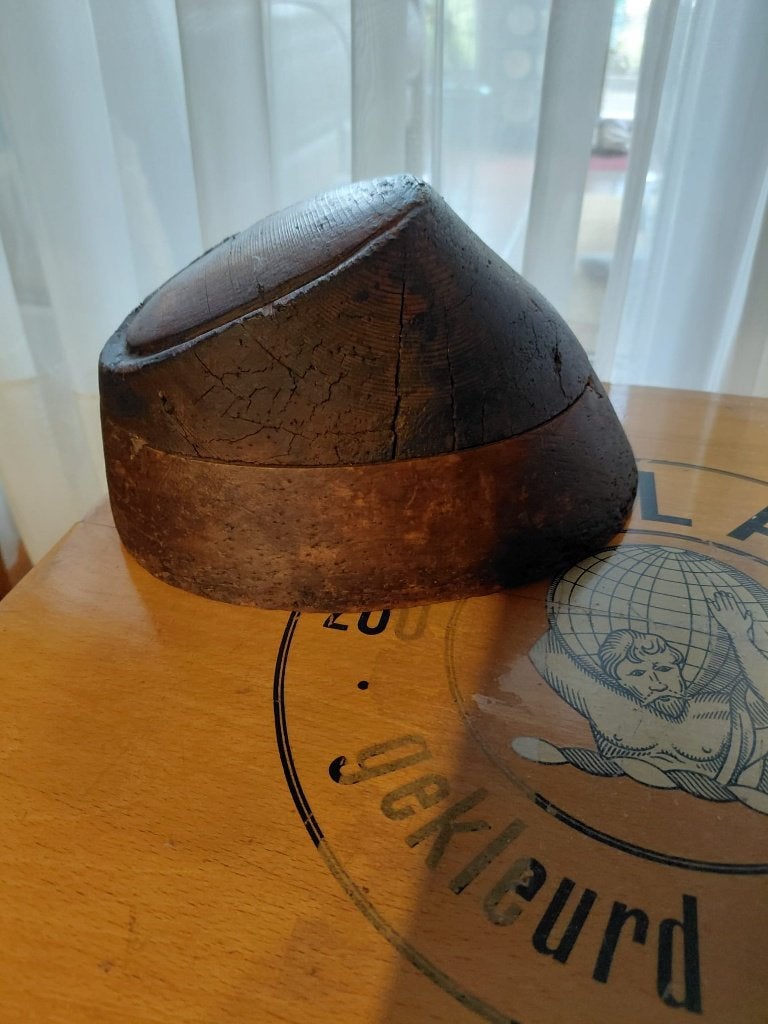 Vintage houten hoedenvorm – mal - pruikenstandaard, Antiek en Kunst, Ophalen of Verzenden