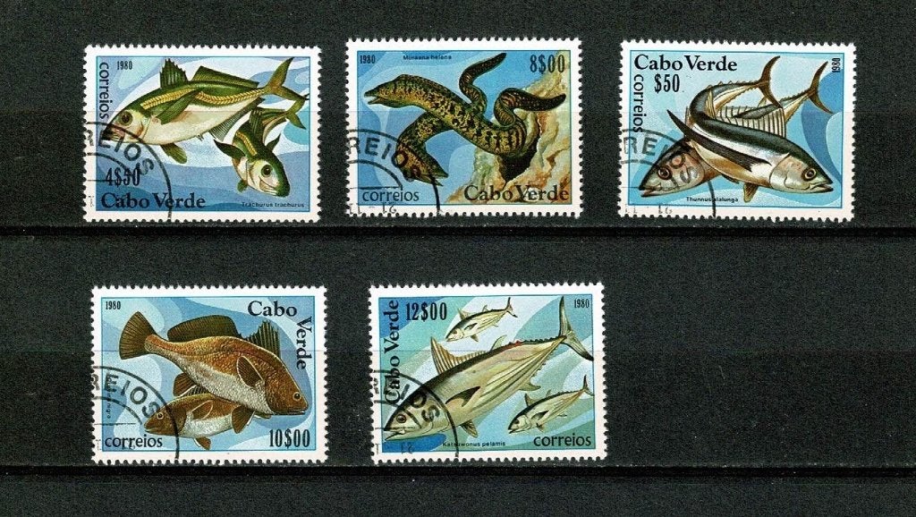Vissen / waterleven : serie Cabo Verde uit 1980, Verzenden, Gestempeld, Dier of Natuur
