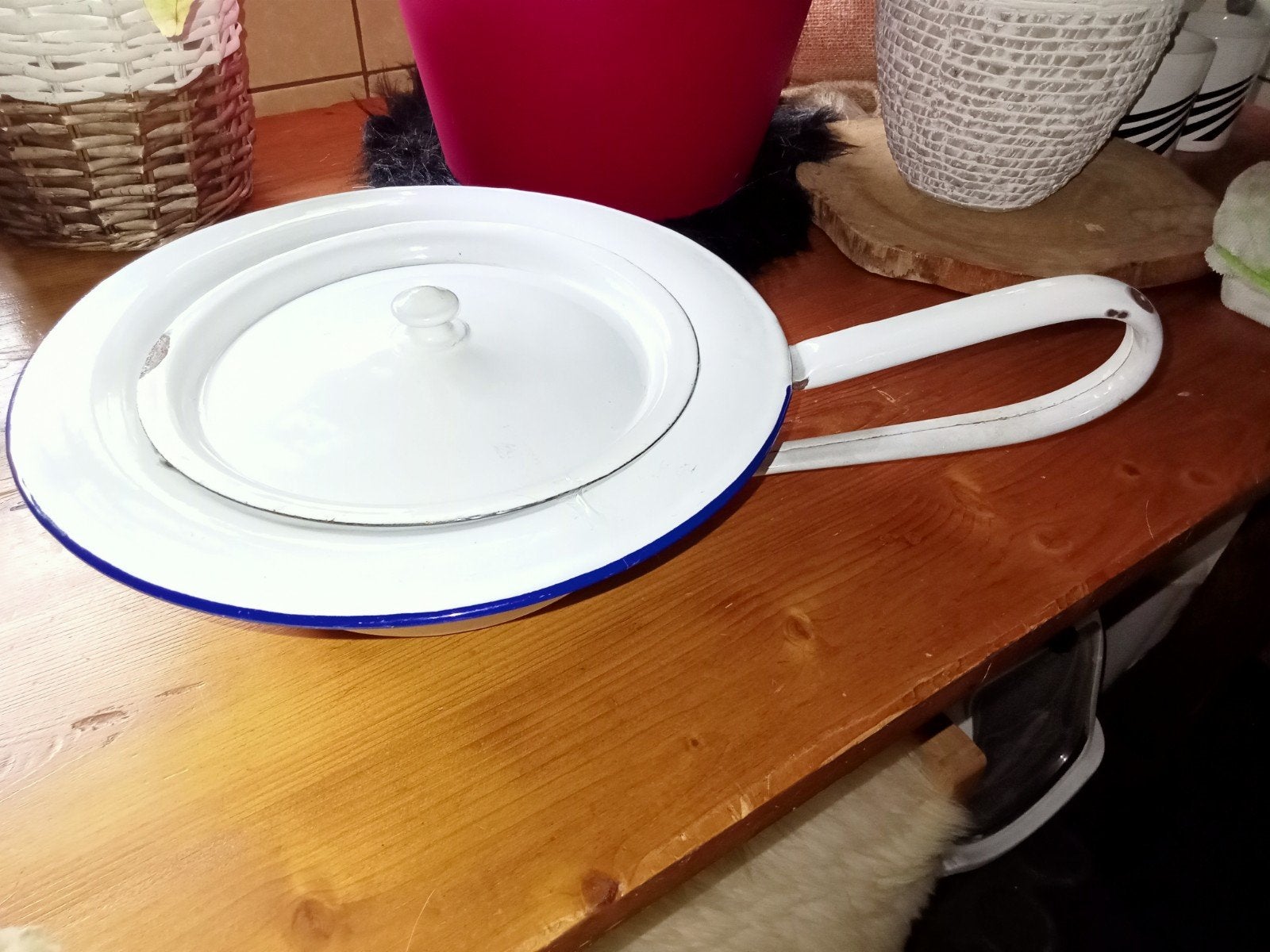 Vintage/antieke emaille bedpan, wit met blauwe rand, Antiek en Kunst, Ophalen of Verzenden