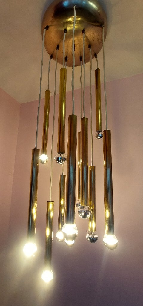 Prachtige hanglamp met 12 lichtpunten, vintage design, Ophalen of Verzenden, Zo goed als nieuw, Metaal, E14 (klein)