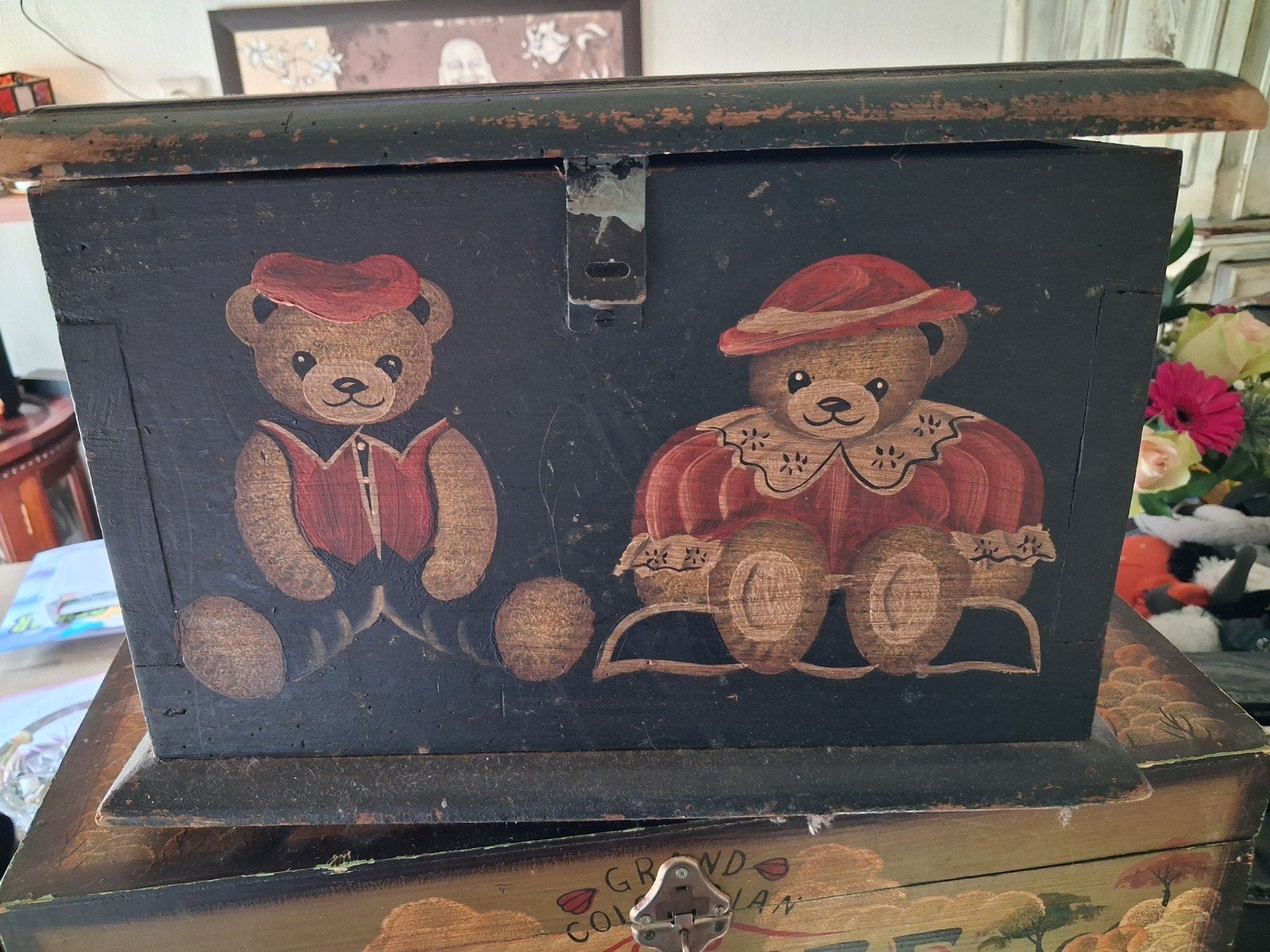 Vintage Beren Kist met Gebruikssporen, Minder dan 50 cm, Gebruikt, Minder dan 50 cm, Ophalen of Verzenden