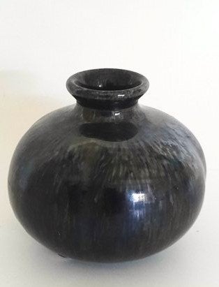 Zwart keramieken vaasje (Barro Negro - Tenmoku look), Ophalen, Handgemaakt, Zwart, Zo goed als nieuw