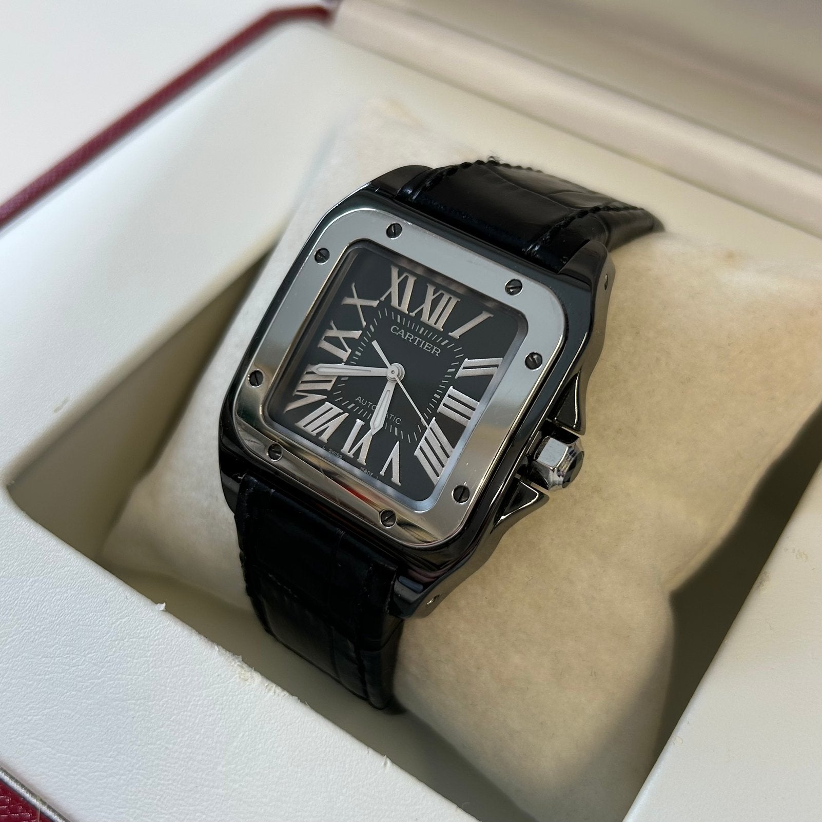 Cartier Santos 100, Sieraden, Tassen en Uiterlijk, Horloges | Heren, Ophalen, Zo goed als nieuw, Staal, Overige merken