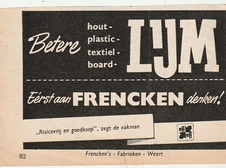 Retro reclame 1959 Frencken betere lijm risicovrij, Verzenden, Overige typen