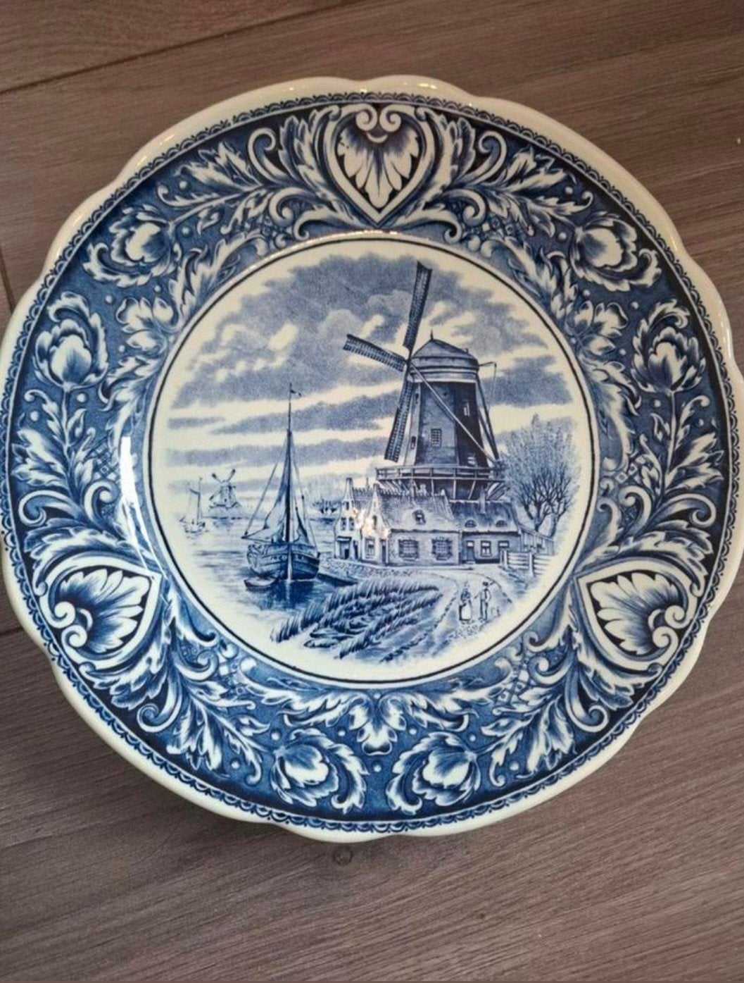 Boch Delfts Blauw Wandbord met Molenlandschap, Ophalen of Verzenden