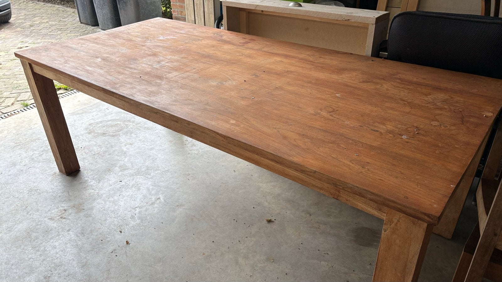 Teak Houten eettafel met 6 stoelen, Gebruikt, Stoer, Teakhout, 200 cm of meer