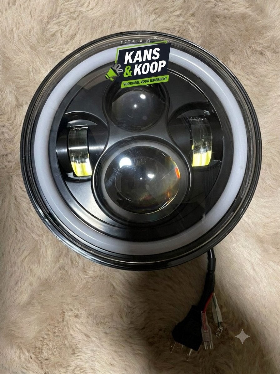 Universele 7 Inch LED Koplamp met DRL / Angel Eye Ring (H4), Ophalen of Verzenden, Gebruikt