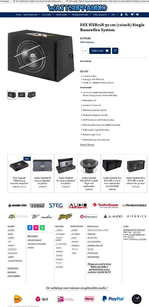 ESX HXB12R 12 inch subwoofer gepoort, Auto diversen, Autospeakers, Audio Design, Nieuw, Am Breilingsweg 3, 76709 Kronau, Duitsland