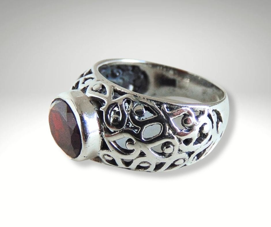 Mooie NIEUWE 925 zilver granaat FILIGRAAN ring M17/17,5!, Verzenden, Nieuw, X, Dame of Heer