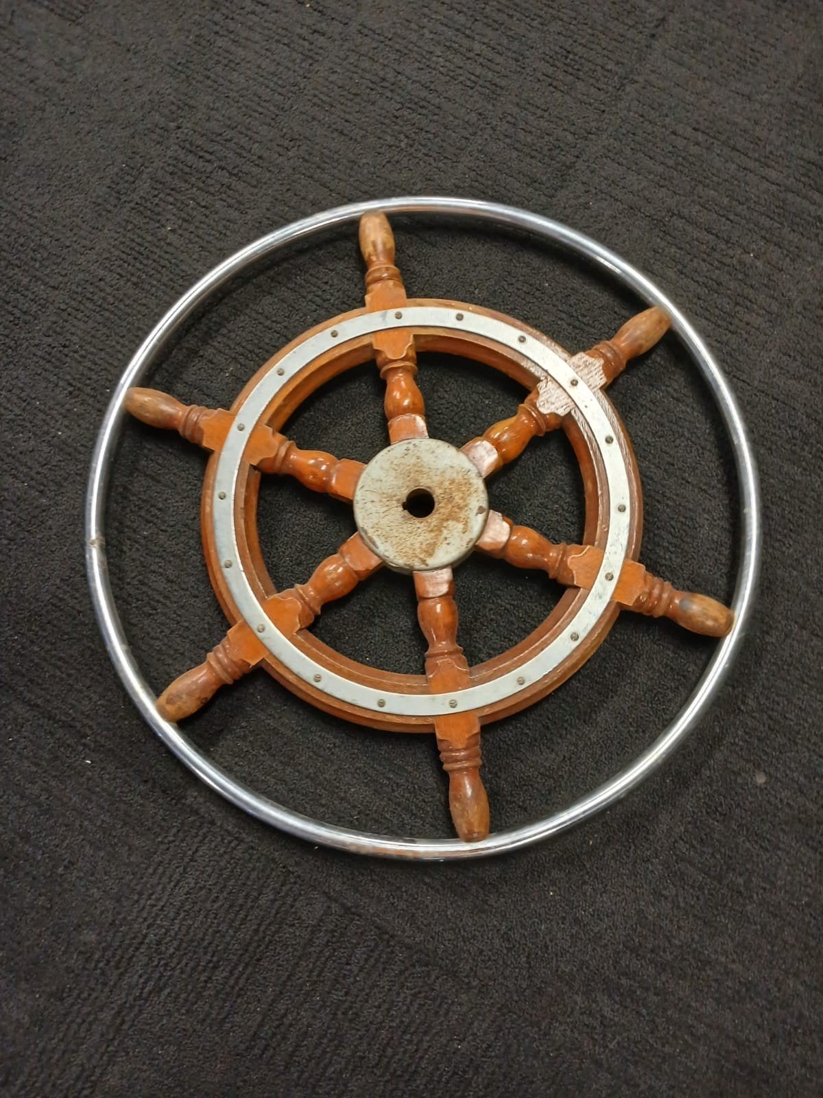 Decoratief scheepsroer - Hout en rvs, Ophalen, Gebruikt, Motorboot of Zeilboot, Gebruiksvoorwerp