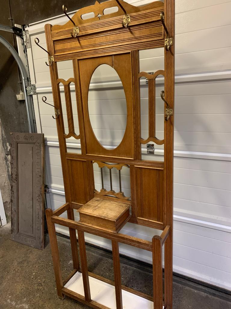 Antieke houten kapstok met spiegel en opbergvak, Antiek en Kunst, Antiek | Meubels | Kasten, Ophalen