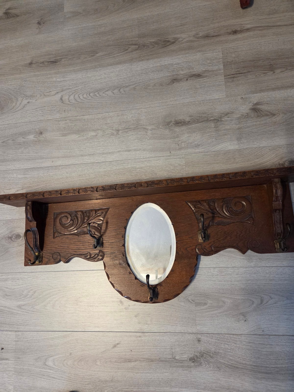 antieke kapstok met spiegeltje, Ophalen, Hout, Wandkapstok, Minder dan 100 cm