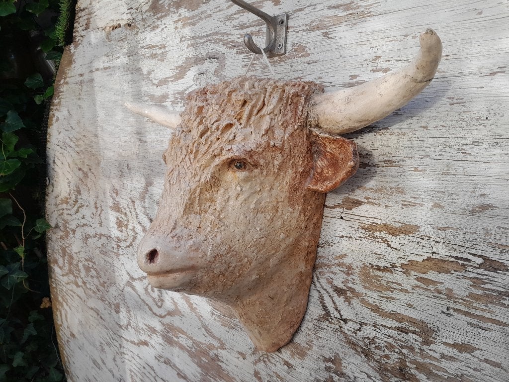 stierenkop wanddecoratie, stierenkop keramiek muurdecoratie, Ophalen, Wandsculptuur, Nieuw, Steen/keramiek