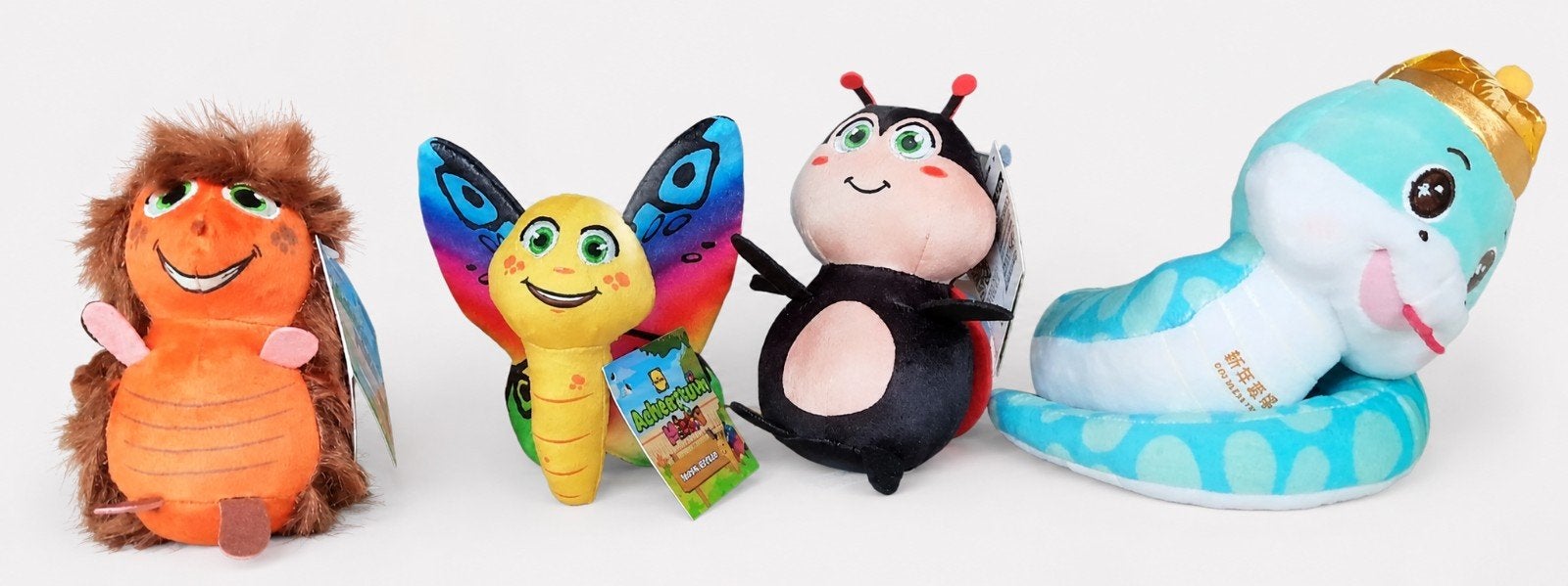 4 Knuffels: Egel, Vlinder, Lieveheersbeestje & Slang, Kinderen en Baby's, Speelgoed | Knuffels en Pluche, Ophalen of Verzenden