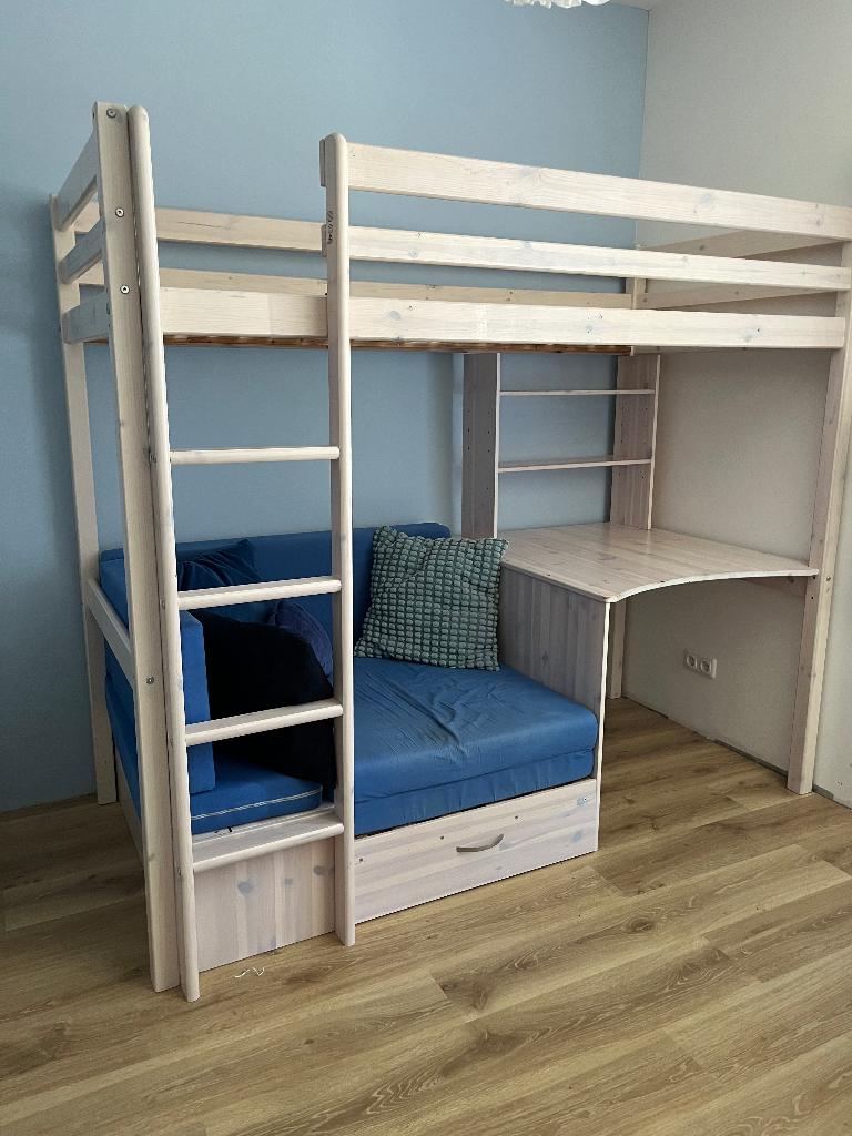 Flexa Hoogslaper met bureau en bank, Huis en Inrichting, Slaapkamer | Stapelbedden en Hoogslapers, Ophalen, Gebruikt, Eenpersoons