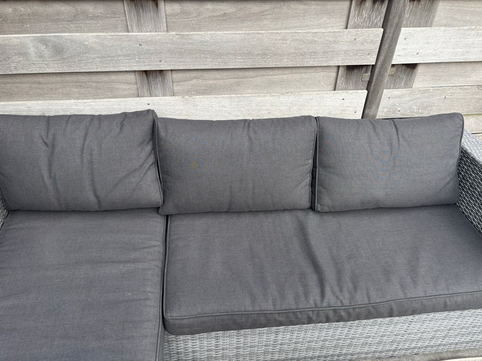 Grijze loungeset met chaise longue - 203x162 cm, Tuin en Terras, Ophalen, Gebruikt, 3 zitplaatsen, Loungeset