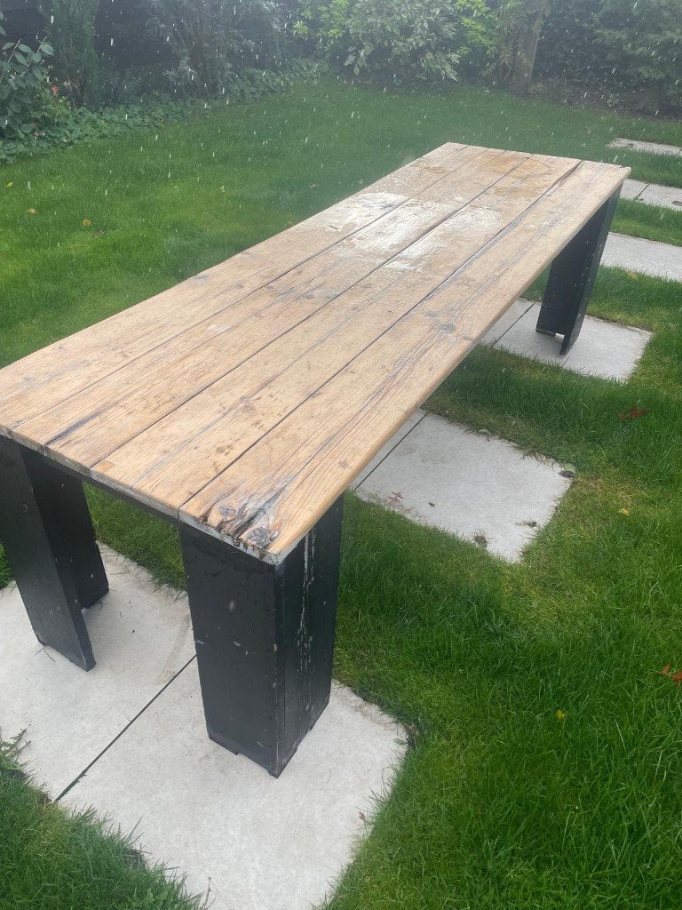 Steiger houten tuintafel, gratis, Ophalen, Gebruikt, Rechthoekig, Hout