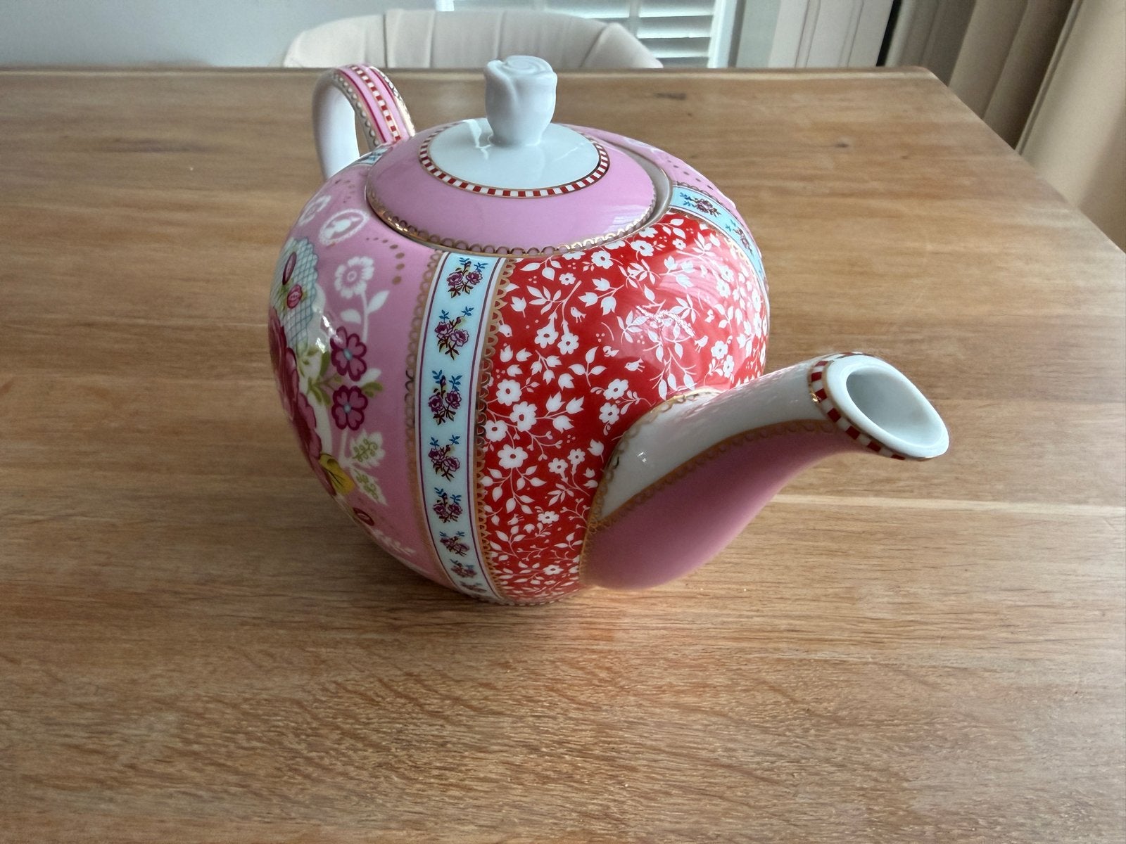 Pip Studio theepot roze rood ribbon, Zo goed als nieuw, Roze, Steen/keramiek, Overige merken