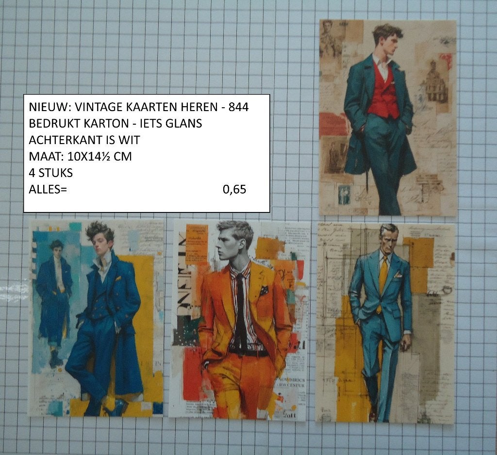 vintage kaarten heren 844 - eenmalig ( alleen verzenden, Ophalen, Nieuw, Papier of Karton, Overige merken