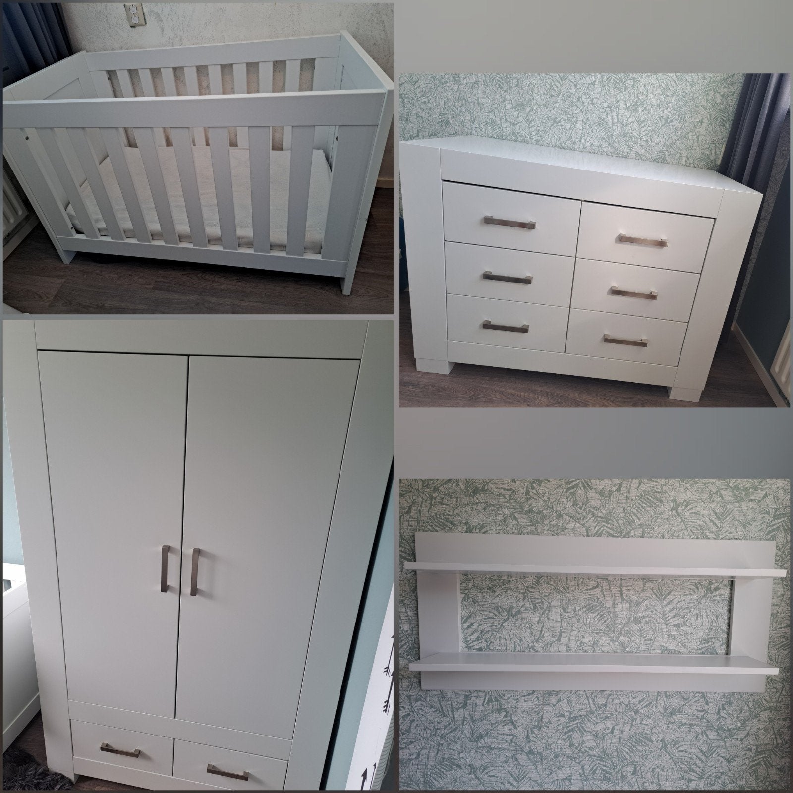 babykamer wit, ledikantje + commode + wandplank +kledingkast, Ophalen